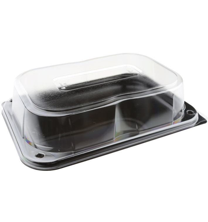 Bandeja Plastico Negra con Tapa PET 24x17cm (30 Uds)