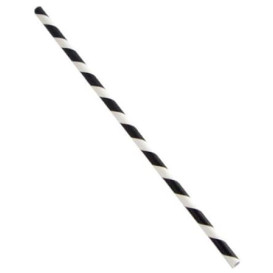 Pajita Recta de Papel Negro y Blanco Ø6mm 21cm (3000 Uds)