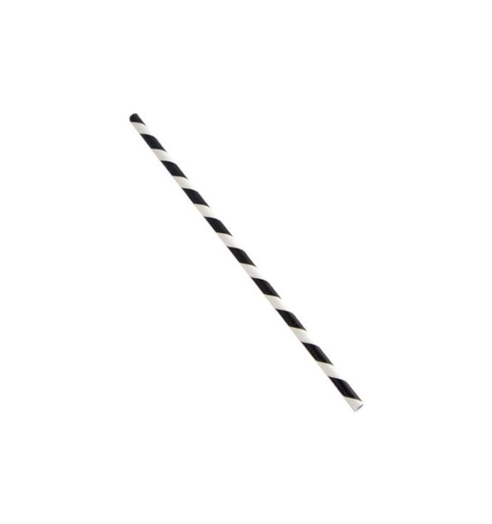 Pajita Recta de Papel Negro y Blanco Ø6mm 21cm (3000 Uds) Pajita Recta de Papel Negro y Blanco Ø6mm 21cm (3000 Uds)