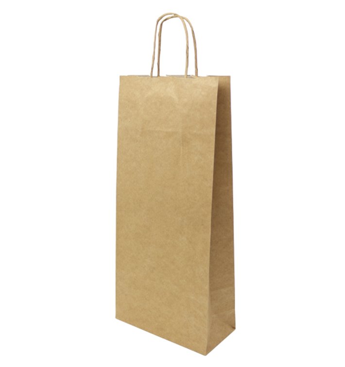 Bolsa Papel Kraft para Botellas Asas 18+8x39cm (50 Uds)