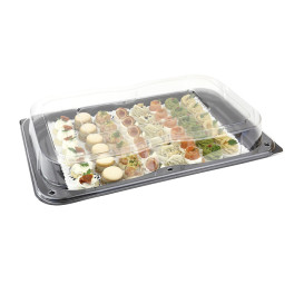 Bandeja Plastico Negra con Tapa PET 46x30cm (5 Uds)