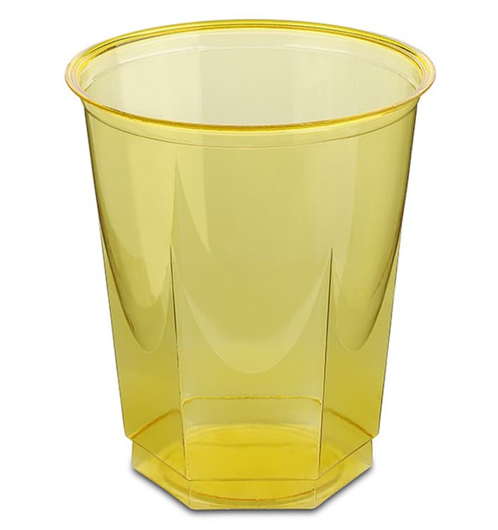 Vaso Plastico Hexagonal PS Cristal Amarillo 250ml (10 Uds)