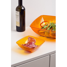 Bol de Plastico Cuadrado Naranja 14x14cm (4 Uds)
