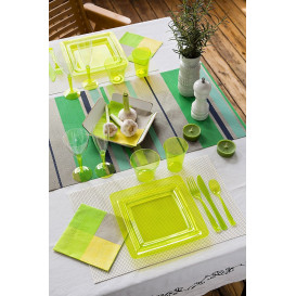 Plato Plastico Cuadrado Extra Rigido Verde 22,5x22,5cm (6 Uds)