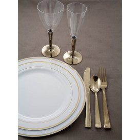 Plato Plastico Extra Rigido con Ribete Oro 19cm (20 Uds)