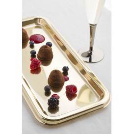 Bandeja Plastico Rectangular Oro 35x16cm (5 Uds)