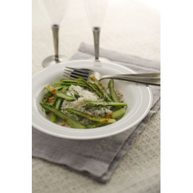 Plato Plastico Extra Rigido Hondo con Ribete Plata 23cm (200 Uds)