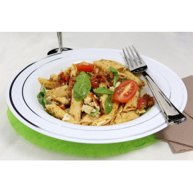 Plato Plastico Extra Rigido Hondo con Ribete Plata 23cm (200 Uds)