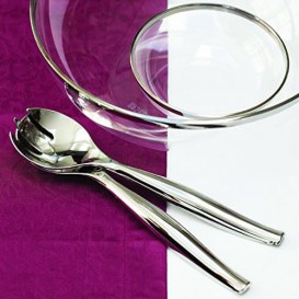 Cuchara y Tenedor de Plástico para Ensaladas Plata (5 Uds)