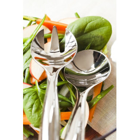 Cuchara y Tenedor de Plástico para Ensaladas Plata (5 Uds)