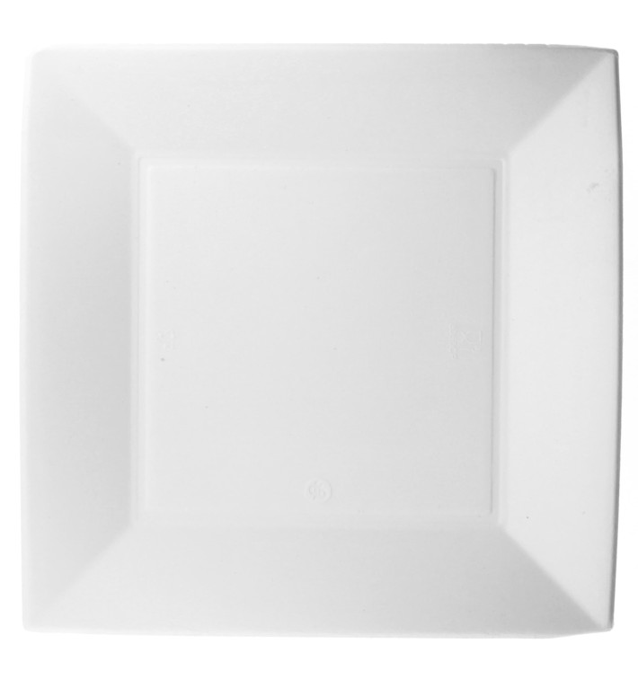 Plato Cuadrado Caña Azucar Nice Blanco 230x230mm (50 Uds)