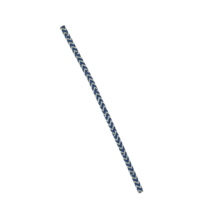 Pajita Recta de Papel Azul y Blanco Ø6mm 20cm (6000 Uds)