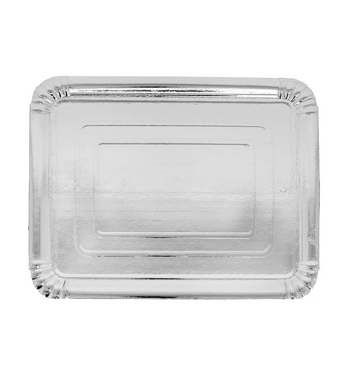 Bandeja de Carton Rectangular Plateada 14x21 cm (100 Uds)