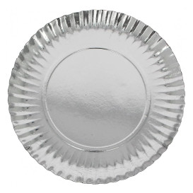 Plato de Carton Redondo Plateado 100 mm (100 Uds)