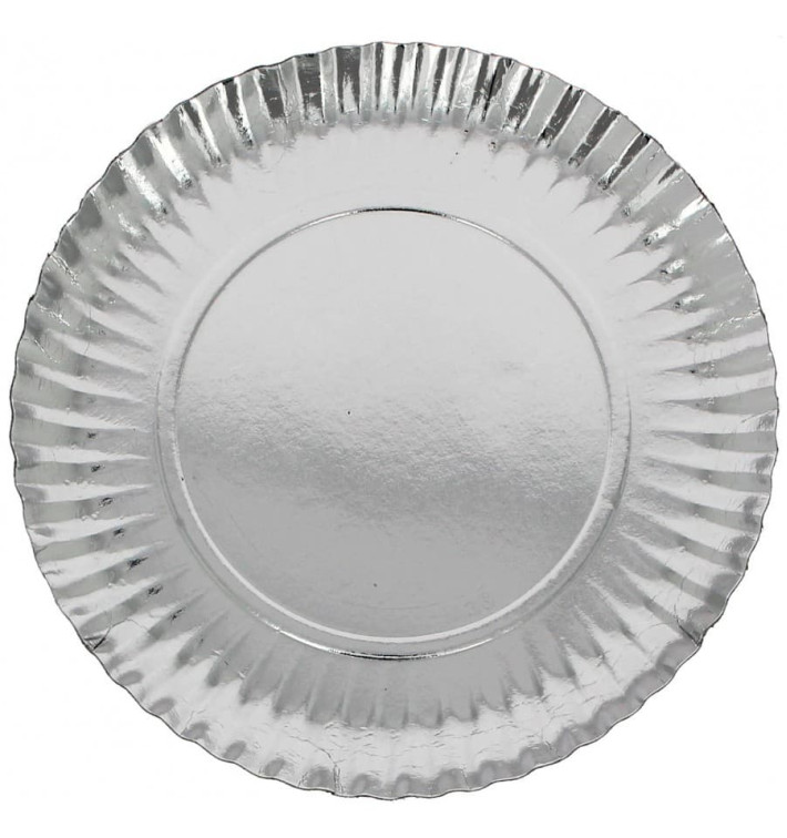 Plato de Carton Redondo Plateado 100 mm (100 Uds)