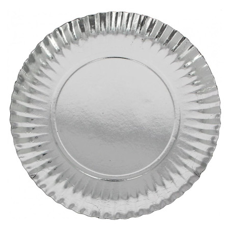Plato de Carton Redondo Plateado 210 mm (100 Uds)