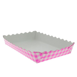 Bandeja Cartón Cerrada Gofres 18,2x12,2x3cm Rosa (500 Uds)
