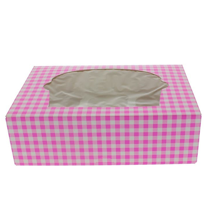 Caja 6 Cupcakes con Soporte 24,3x16,5x7,5cm Rosa (20 Uds)