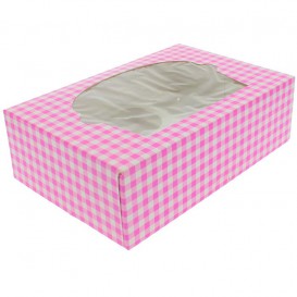 Caja 6 Cupcakes con Soporte 24,3x16,5x7,5cm Rosa (20 Uds)