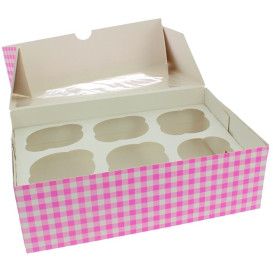 Caja 6 Cupcakes con Soporte 24,3x16,5x7,5cm Rosa (20 Uds)