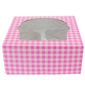 Caja 4 Cupcakes con Soporte 17,3x16,5x7,5cm Rosa (140 Uds)