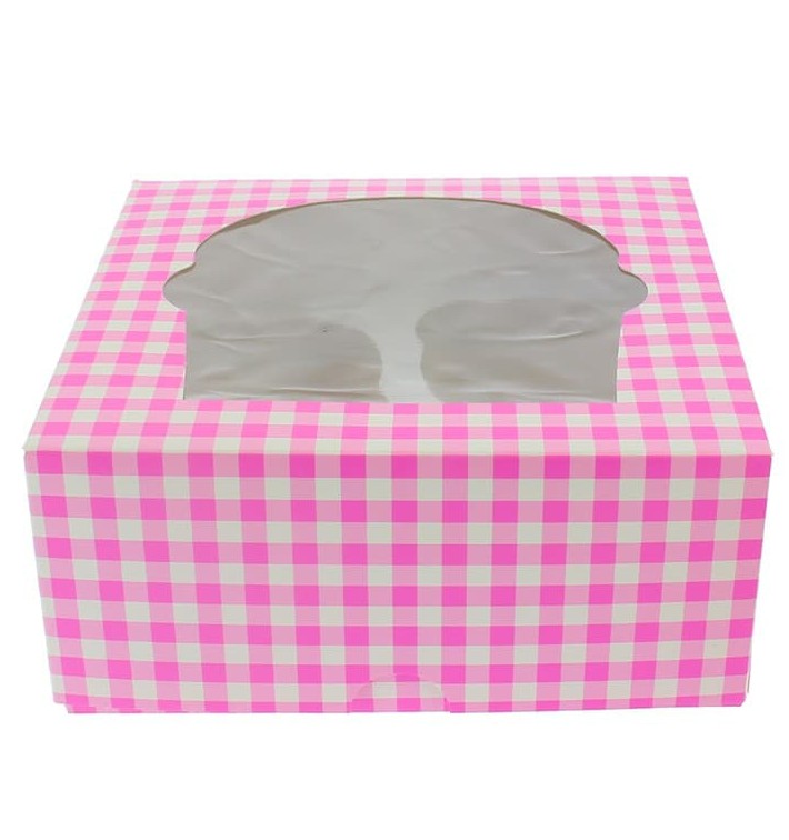 Caja 4 Cupcakes con Soporte 17,3x16,5x7,5cm Rosa (140 Uds)