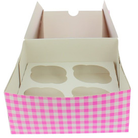 Caja 4 Cupcakes con Soporte 17,3x16,5x7,5cm Rosa (140 Uds)