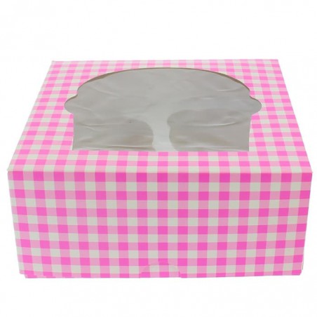 Caja 4 Cupcakes con Soporte 17,3x16,5x7,5cm Rosa (20 Uds)