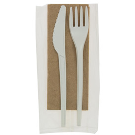 Set Cubiertos Tenedor, Cuchillo y Servilleta CPLA (250 Uds)