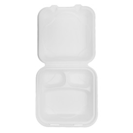 Envase MenuBox Caña Azúcar 3C Blanco 20x20x7,5cm (50 Uds)