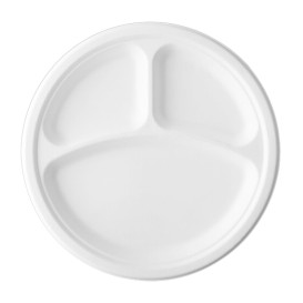 Plato Caña de Azúcar Bagazo 3C Blanco Ø25,3 cm (500 Uds)