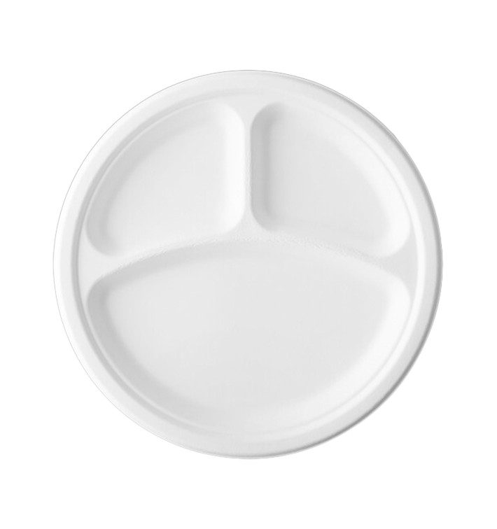 Plato Caña de Azúcar Bagazo 3C Blanco Ø25,3 cm (500 Uds)