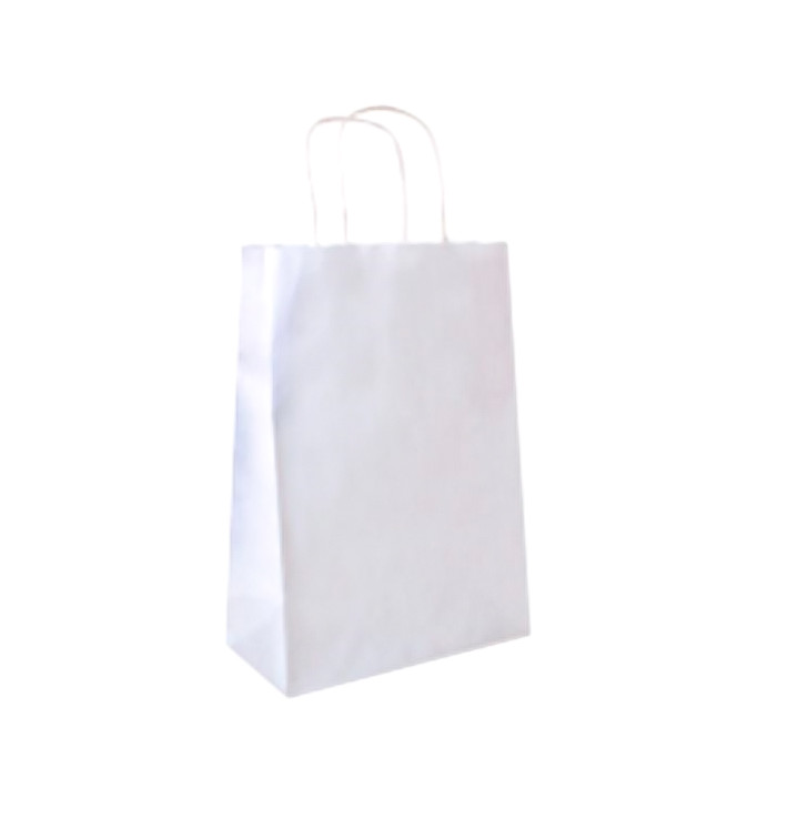 Bolsa Papel Kraft Blanca con Asas 80g 26+14x32 cm (50 Uds) Bolsa Papel Kraft Blanca con Asas 80g 26+14x32 cm (50 Uds)