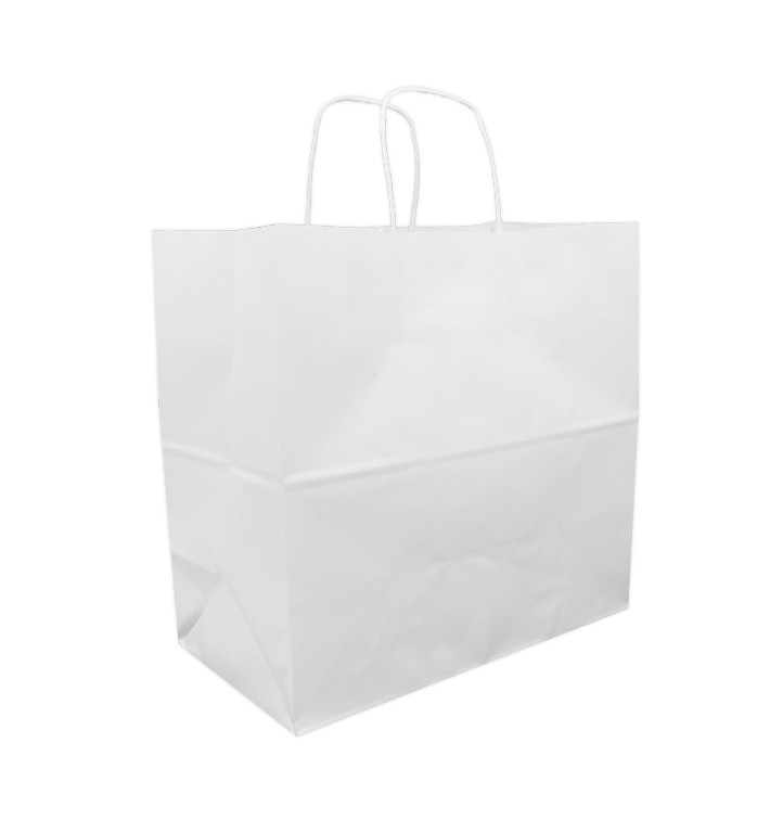 Bolsa Papel Kraft Blanca con Asas 90g 32+16x31 cm (250 Uds)