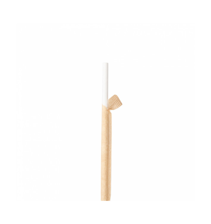 Pajita Recta de Papel Blanco Enfundada en Kraft Ø6mm 21cm (6000 Uds)