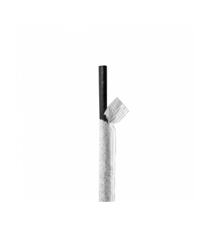 Pajita Recta de Papel Negro Enfundada en Blanco Ø6mm 21cm (6000 Uds) Pajita Recta de Papel Negro Enfundada en Blanco Ø6mm 21cm (6000 Uds)