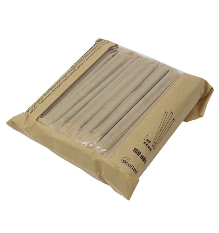 Pajita Recta de Papel Natural Enfundada en Kraft Ø6mm 21cm (250 Uds) Pajita Recta de Papel Natural Enfundada en Kraft Ø6mm 21cm (250 Uds)
