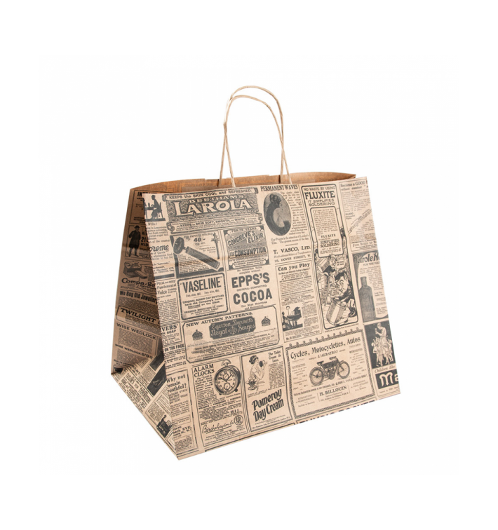 Bolsa Papel Kraft con Asas "Times" 80g 26+14x32 cm (50 Uds)