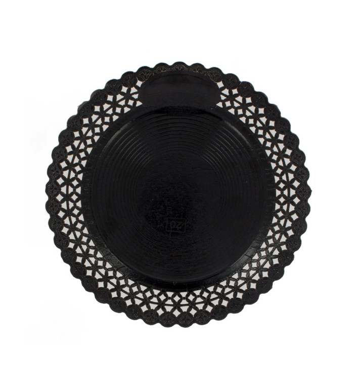 Plato de Carton Redondo Blonda Negro 20 cm (100 Uds)