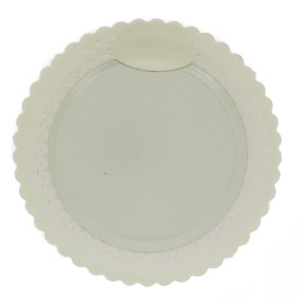 Plato de Carton Redondo Blonda Blanco 38 cm (50 Uds)