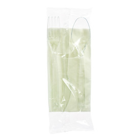 Set Cubiertos Tenedor, Cuchara, Cuchillo y Servilleta Transp. (500 Uds)