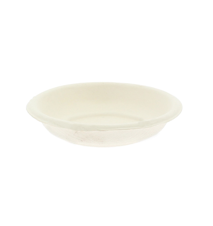 MiniPlato Redondo de Caña de Azúcar Blanco Ø7,5cm (50 Uds)
