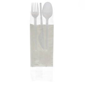 Set Cubiertos Tenedor, Cuchara, Cuchillo y Servilleta (25 Uds)