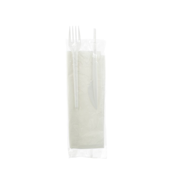 Set Cubiertos Plastico Tenedor, Cuchillo y Servilleta (500 Uds)