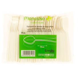 Cucharilla en Almidón de Maíz CPLA Blanco 12,5cm (50 Uds)