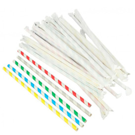 Pajita Flexible Papel Surtido Enfundada Ø6mm 23cm (6000 Uds)