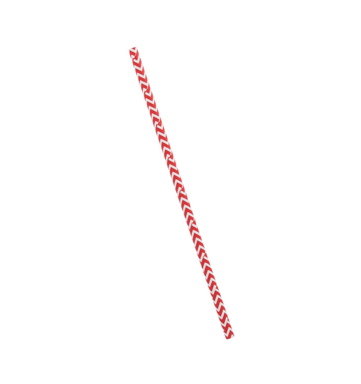 Pajita Recta de Papel Rojo y Blanco Ø6mm 20cm (6000 Uds)