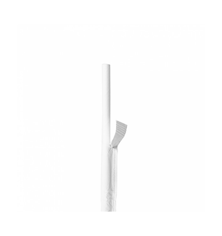 Pajita Recta de Papel Blanco Enfundada en Blanco Ø6mm 21cm (6000 Uds)