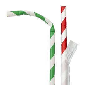 Pajita Flexible Papel Surtido Enfundada Ø6mm 23cm (250 Uds)