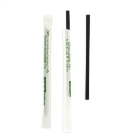 Pajita Recta Enfundada de PLA Negra Ø6mm 14cm (13000 Uds)
